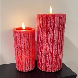Ashland Red Cable Knit LED Candle Set